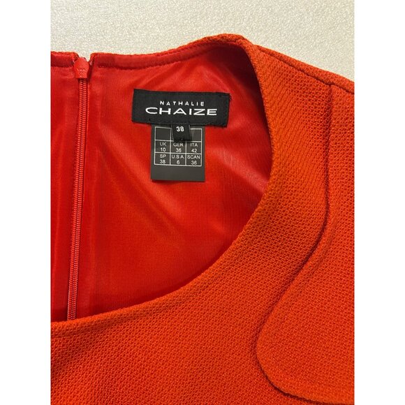 Nathalie Chaize Red Sleeveless Textured Shift Dress With Pockets 38 US Size 6 - Picture 4 of 5